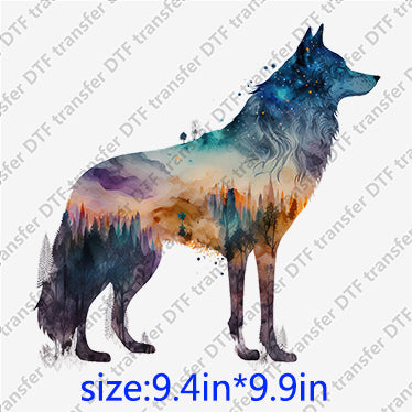 Wolf dog dreamy forest trees moon Animal DTF transfer ANM.043