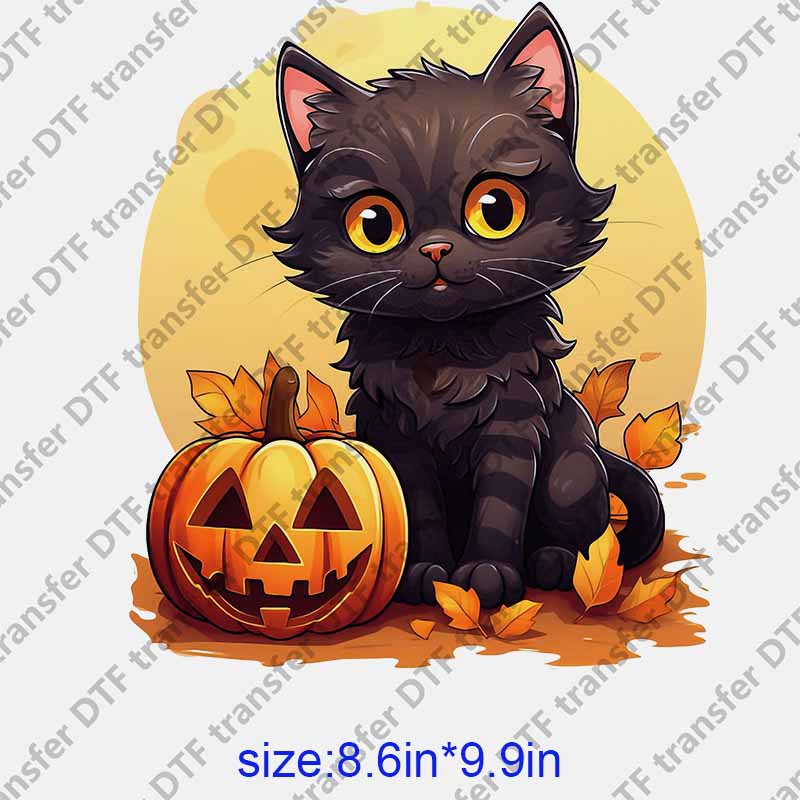 Black cute cat with pumpkin 2  DTF transfer NO.1073