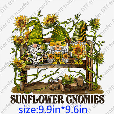 Gnomies sit on a chair sunflowers  Animal DTF transfer ANM.080