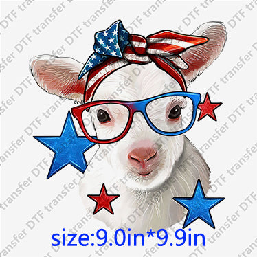 USA independent day goat with bow glasses star flag Animal DTF transfer ANM.037