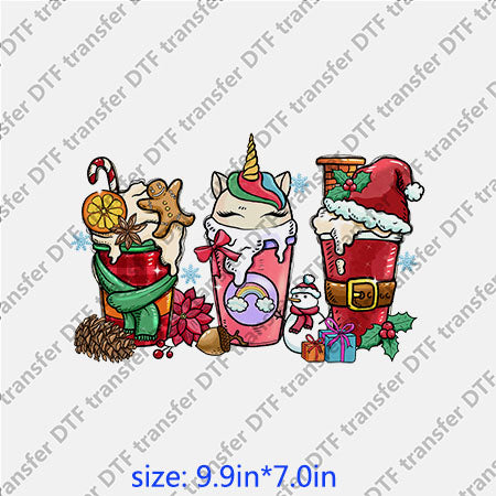 Unicorn coffee cups cookie snowman Chirstmas Xmas DTF Transfer XMAS.002