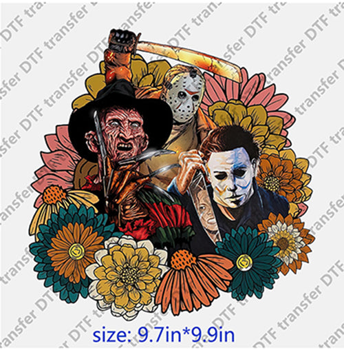 Skull flowers ghost man knife ax Halloween Horrible DTF transfer HR.003