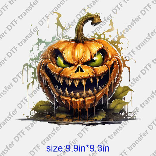 Horrible pumpkin Halloween green leaves DTF transfer NO.1069