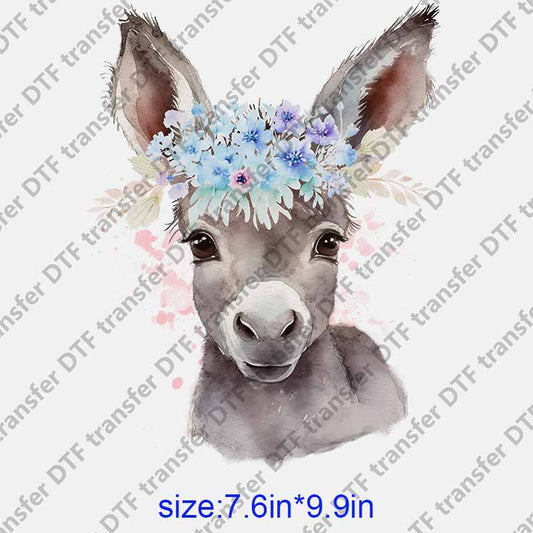 Animal donkey flowers on donkey's head DTF transfer NO.1167