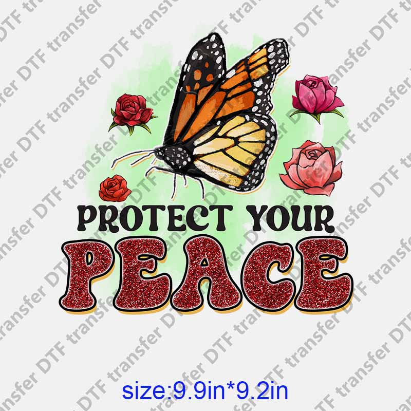 Flowers and butterflies letters REPORT YOUR PEACE  DTF transfer NO.1151