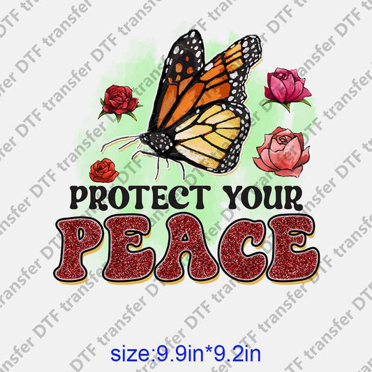 Flowers and butterflies letters REPORT YOUR PEACE  DTF transfer NO.1151