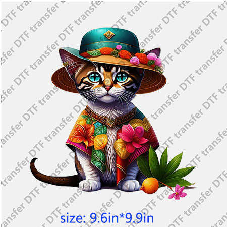 Cat green eyes green hat pretty clothes animal DTF transfer ANM.105