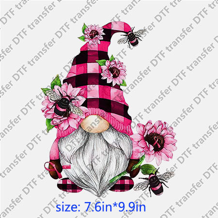 Pink flower bee Gonk gnomies Chirstmas girl DTF Transfer DWF.030