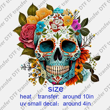 Skull Flower DTF Transfer/UV DTF Small decal Skull.067