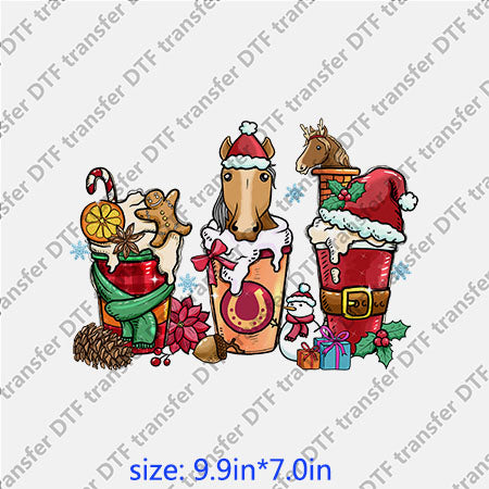 Horse coffee cups cookie snowman Chirstmas Xmas DTF Transfer XMAS.009