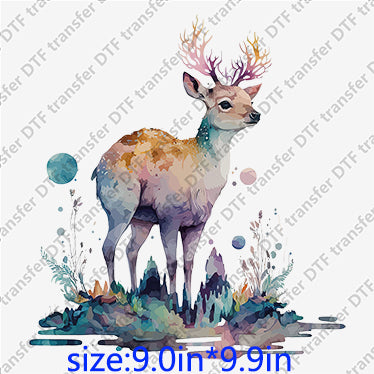 Sika Deer dreamy forest trees moon Animal DTF transfer ANM.044