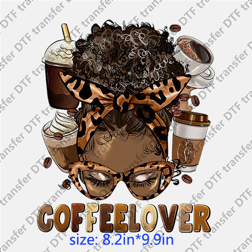 Coffee lover headband glasses messy bun DTF transfer MB.044