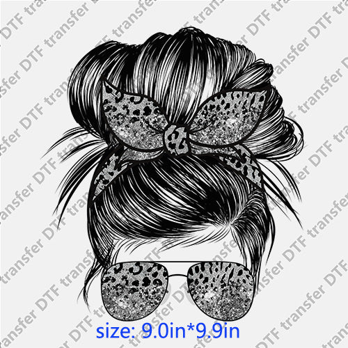 Leopard headband glasses messy bun DTF transfer MB.053