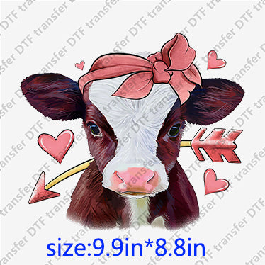 Cow heart arrow pink bow Animal DTF transfer ANM.057