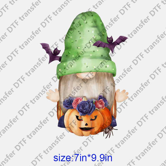 Halloween gnome with pumpkin spider and bats  DTF transfer NO.1176