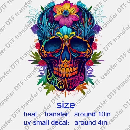 Skull Flower DTF Transfer/UV DTF Small decal Skull.061