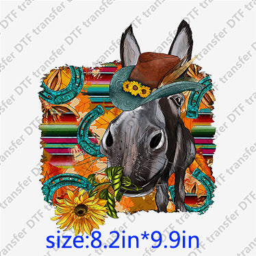 Horse Donkey cowboy hat sunflowers Animal DTF transfers ANM.027