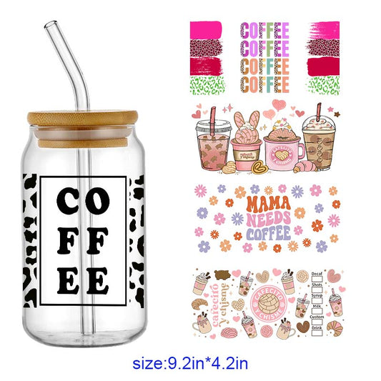 Coffee Cups Letters 16oz UV DTF  Cup Wraps