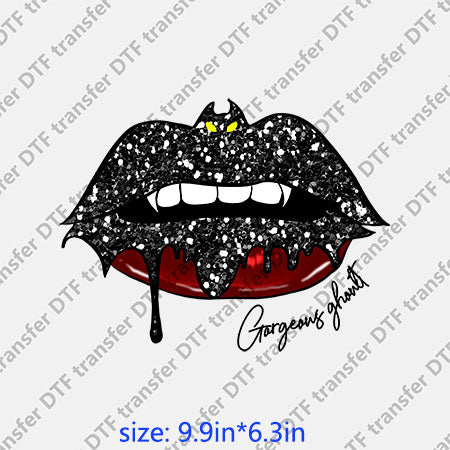 Color skull bat Horrible halloween lips DTF transfer Lips.039