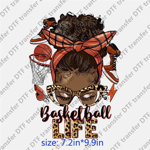 Basketball life messybun girl headband glasses messy bun DTF transfer MB.034