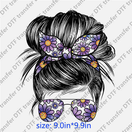 Daisy doodle headband glasses messy bun DTF transfer MB.051