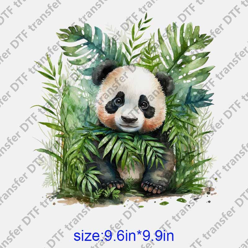 Animal panda leaves watercolor DTF transfer NO.1192