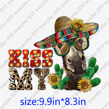 Horse donkey hat kiss my cactus sunflowers leopard Animal DTF transfer ANM.032