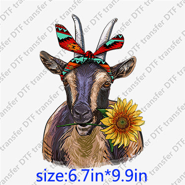 Bull ox with sunflower bow  Animal DTF transfer ANM.074