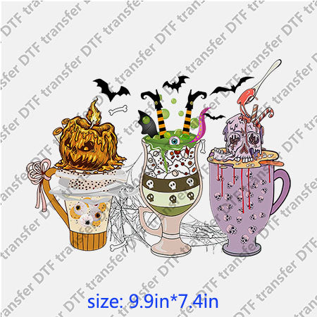 Horrible ghost cups bat pumpkin skull halloween DTF transfer HR.080