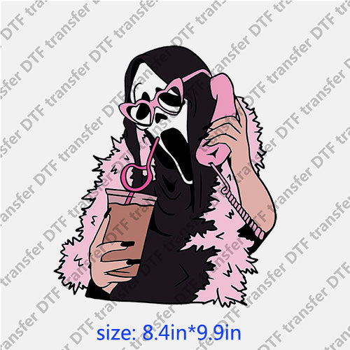 Horrible ghost pink drinks telephone halloween DTF transfer HR.066