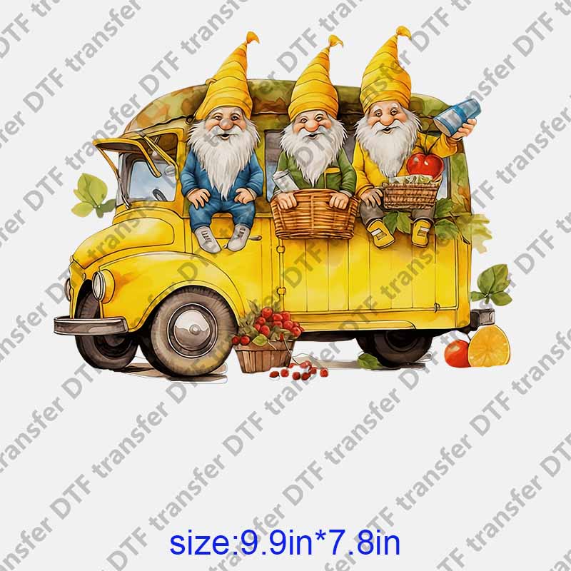 Dwarfs gnomes yellow bus fruits DTF transfer NO.1081