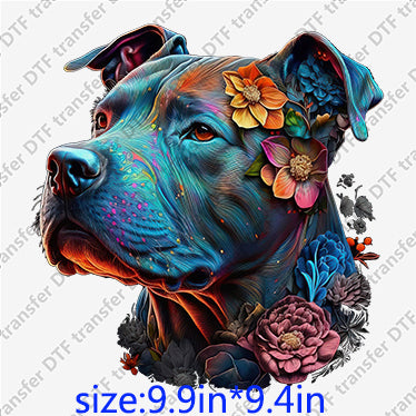 Dog punk style with flowers Animal DTF transfers ANM.014