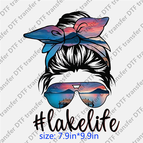 Lakelife headband glasses messy bun DTF transfer MB.046