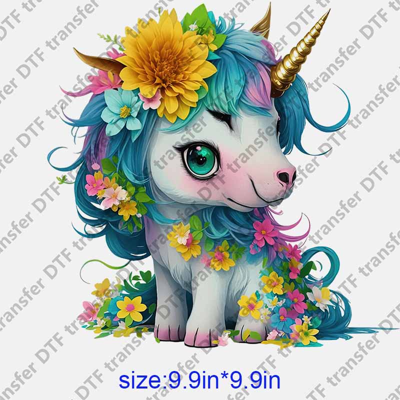 Unicorn flowers cartoon  DTF transfer NO.1070