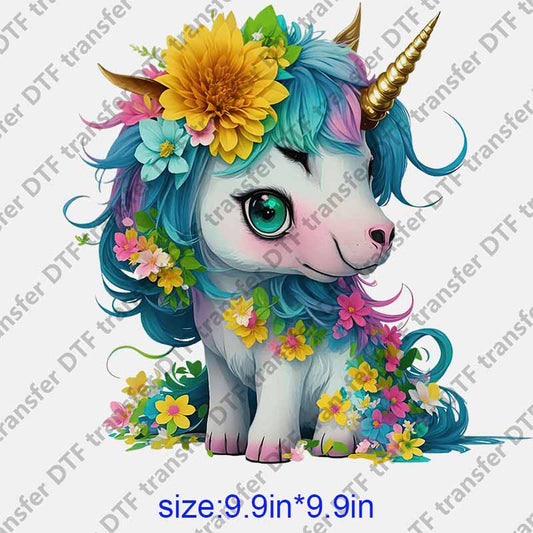 Unicorn flowers cartoon  DTF transfer NO.1070