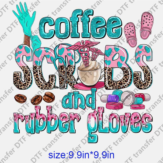 Letters COFFEE RUBBER GLOVES DTF transfer NO.1122