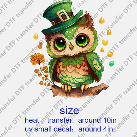 Patrick's Day Owl  DTF Transfer/UV DTF Small decal STP.067