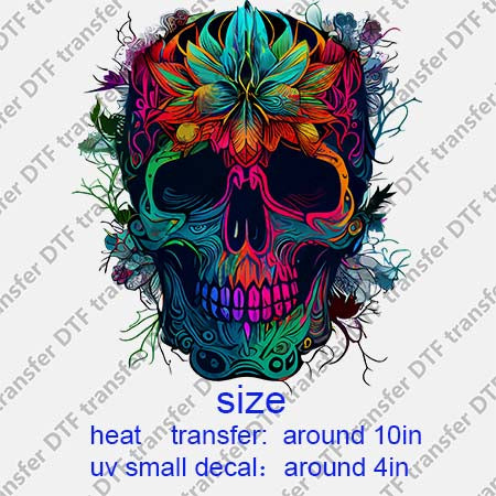 Skull Flower DTF Transfer/UV DTF Small decal Skull.066