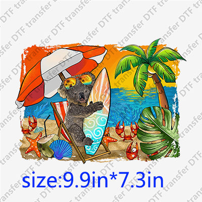 Summer Palm-tree Surfboard crab starfish shell koala surfuing beach DTF Transfers SMM.114