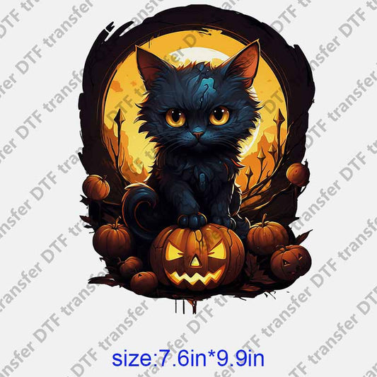 Halloween Black cat with pumpkin 1  DTF transfer NO.1072