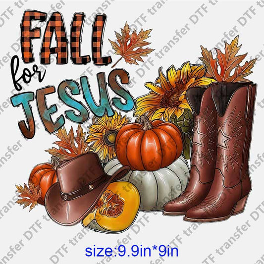 Thanksgiving Day Fall pumpkin letters FALL JESUS flowers and leaves  DTF transfer NO.1110