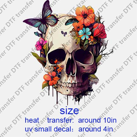 Skull Flower DTF Transfer/UV DTF Small decal Skull.075