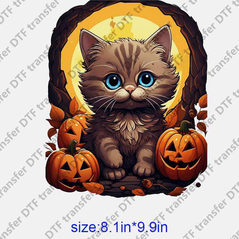 Halloween Brown cat with pumpkin DTF transfer NO.1075