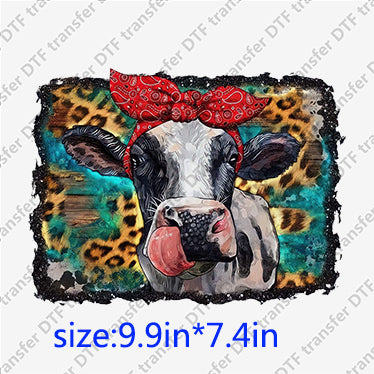 Cow with red bow leopard Animal DTF transfer ANM.058