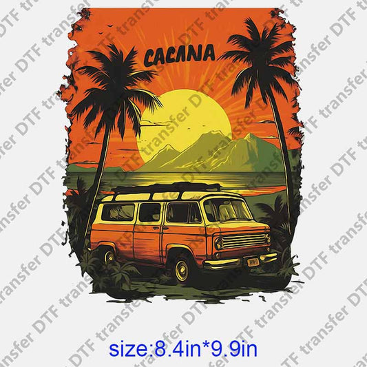 Summer vacation mountain bus tree DTF transfer NO.1056