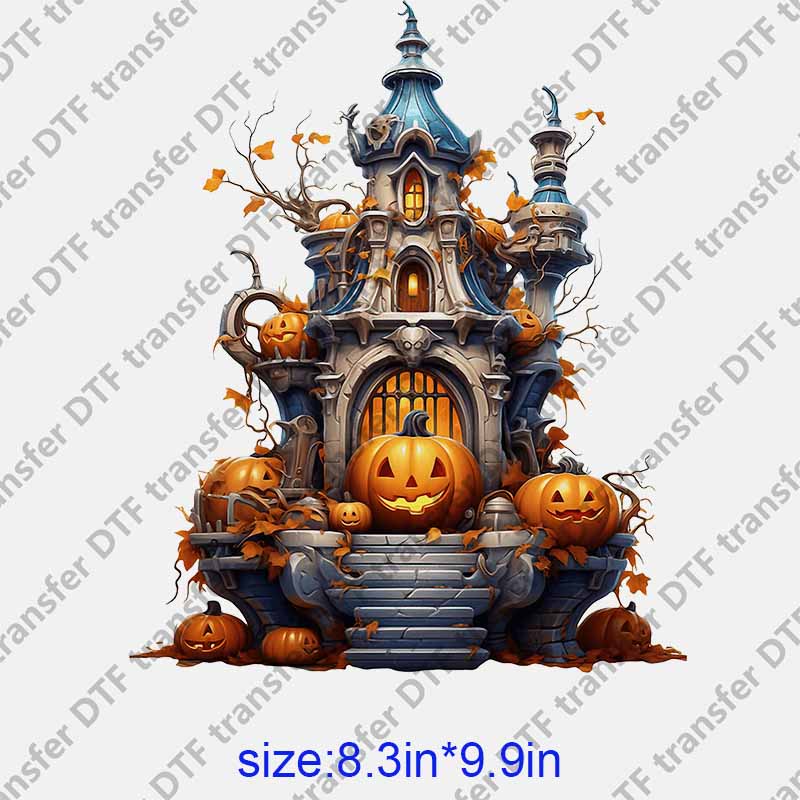 Halloween Creepy castle pumpkin DTF transfer NO.1071