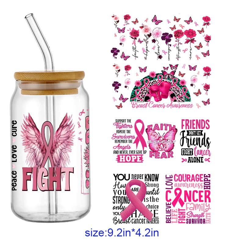 Pink Caring Breast Cancer 16 OZ UV DTF  Cup Wraps