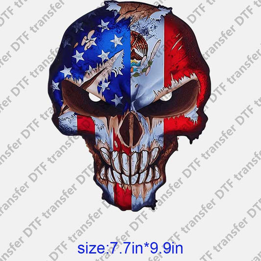 Skeleton skull head America flg  DTF transfer NO.1079