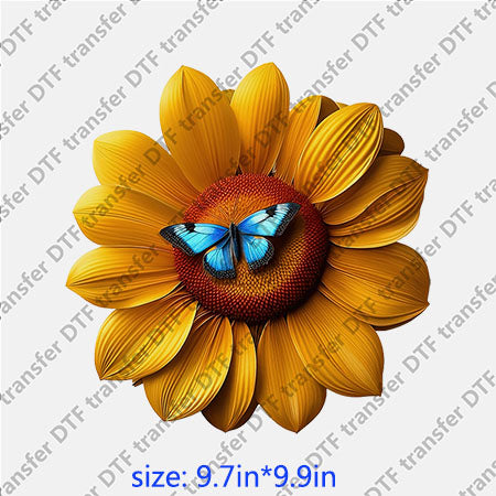 Sunflower blue butterfly animal  DTF transfer ANM.099