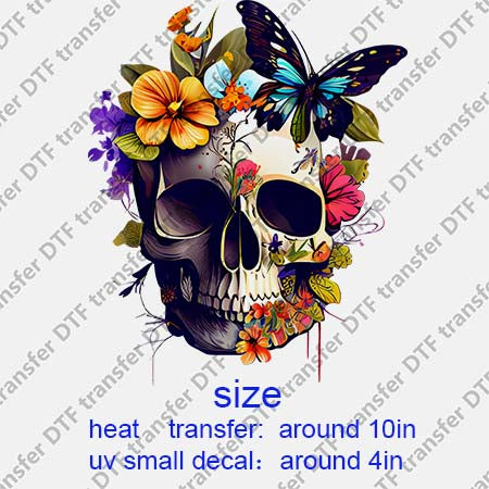 Skull Flower DTF Transfer/UV DTF Small decal Skull.072